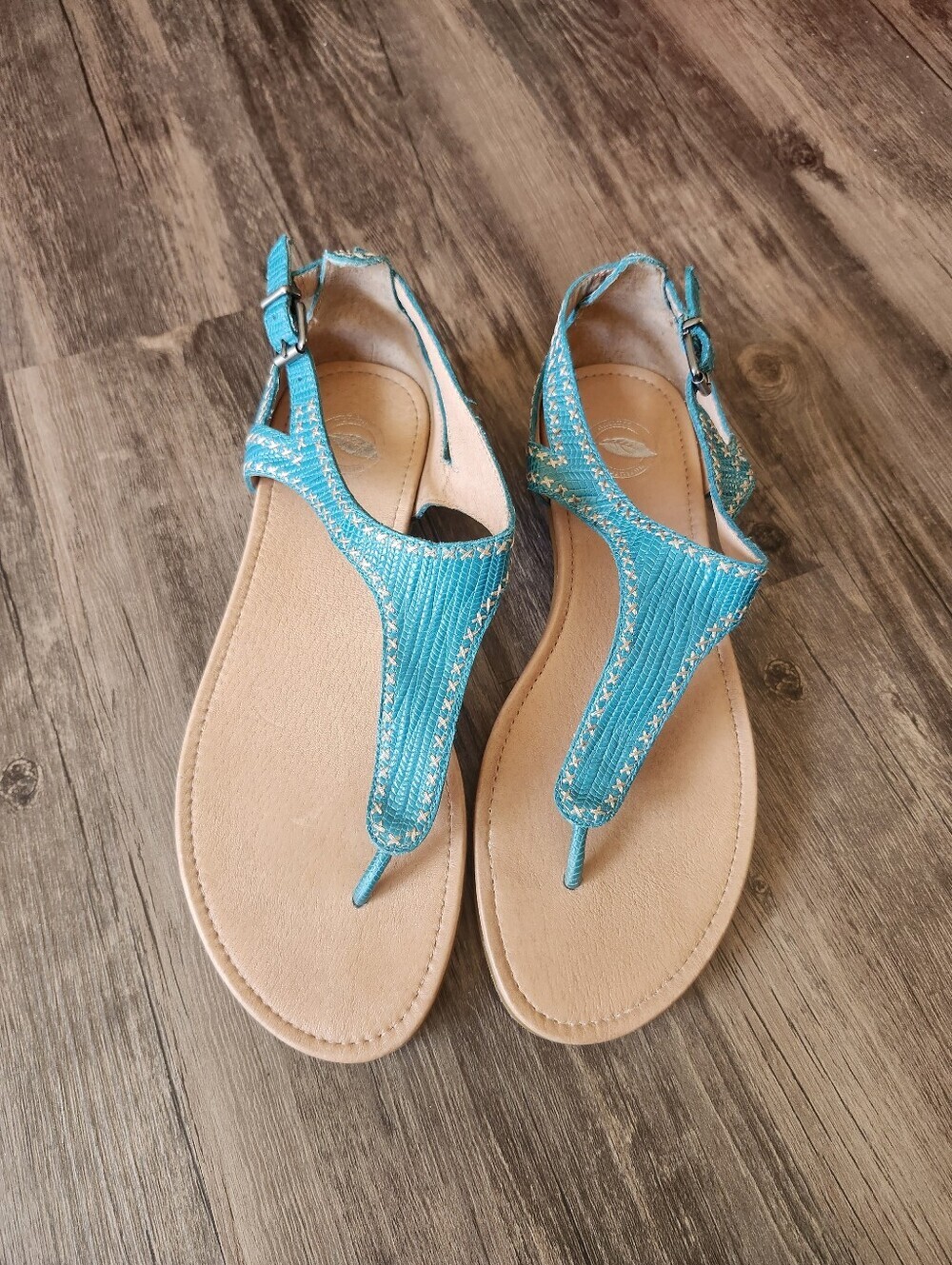 Nurture By Lamaze Teal T Strap Leather Sandals
